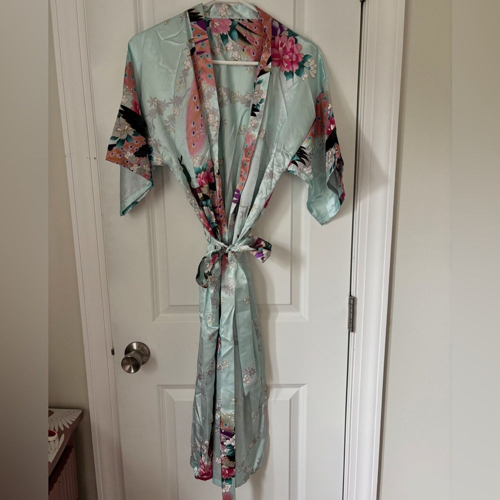Satin Tie-Front Kimono Robe